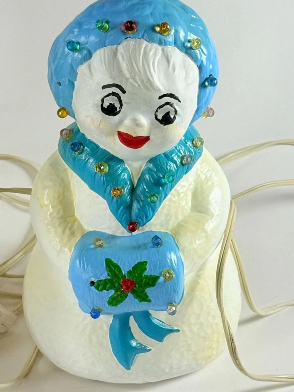 Vintage 90's Hand Painted Ceramic Mr & Mrs Snowman Light Up Holiday Decor